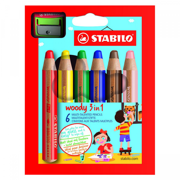 Woody 3-in-1 Colouring Pencils 6-set + sharpener in the group Kids / Kids' Pens / Coloring Pencils for Kids at Pen Store (100443)