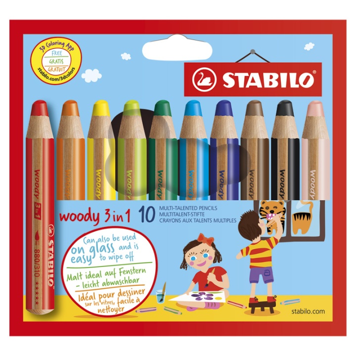 Woody 3-in-1 Coloring Pencils 10-set in the group Kids / Kids' Pens / 3 Years+ at Pen Store (100444)