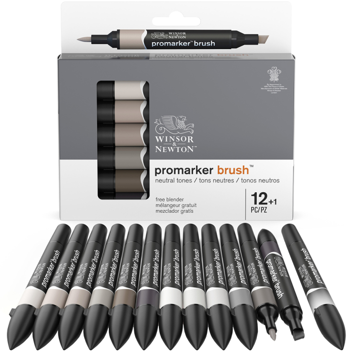 BrushMarker Neutral tones 12-set + Blender in the group Pens / Artist Pens / Brush Pens at Pen Store (100556)