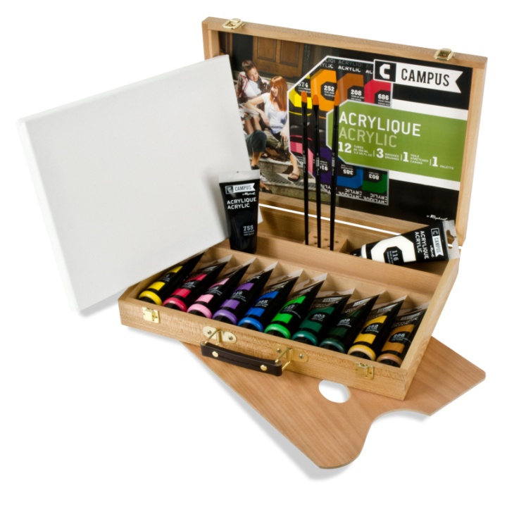 Campus Wood Case Acrylic Colour 12x100 ml Tubes in the group Art Supplies / Artist colours / Acrylic Paint at Pen Store (108326)
