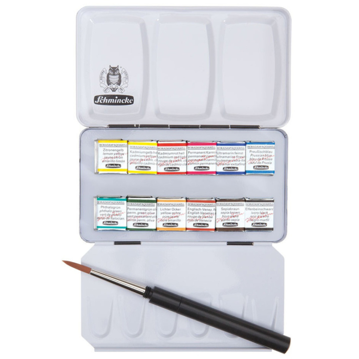 Horadam Aquarell Metal 12-set + brush in the group Art Supplies / Artist colours / Watercolour Paint / Watercolour pans at Pen Store (110726)