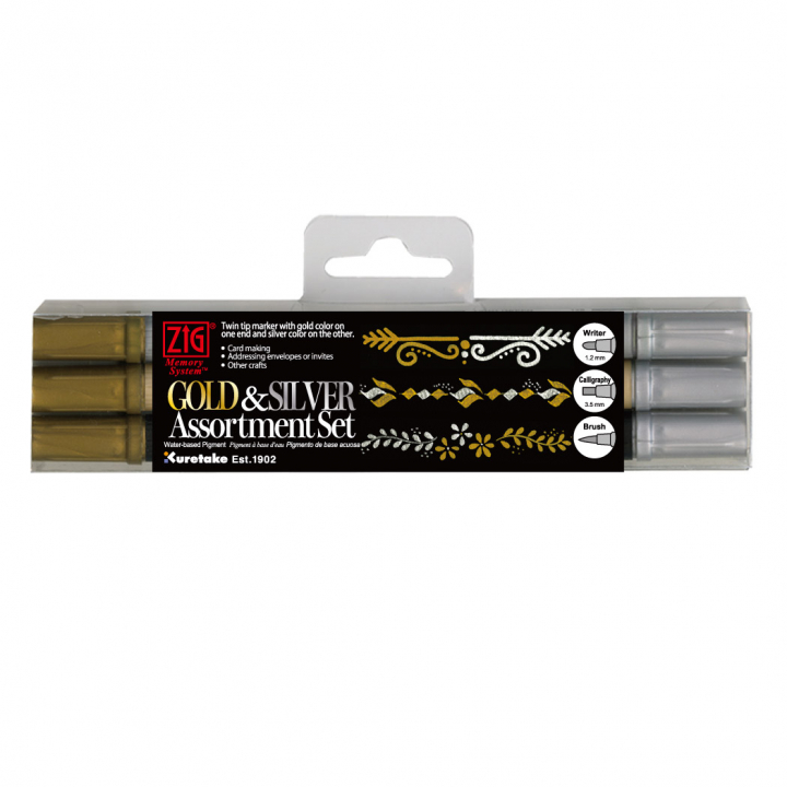 Twin Tip Marker Gold/Silver 3-set in the group Hobby & Creativity / Calligraphy / Calligraphy Pens at Pen Store (125137)