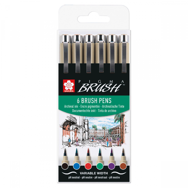 Pigma Brush 6-set Basic Colours in the group Pens / Writing / Fineliners at Pen Store (125579)