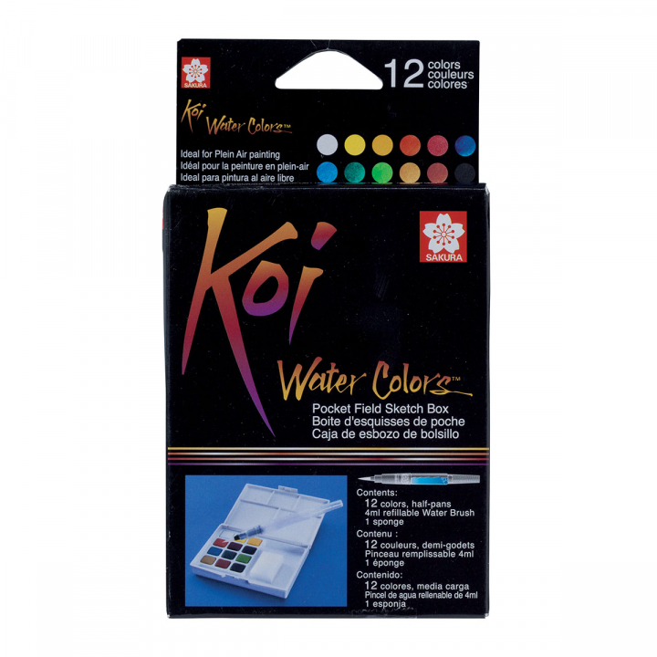 Koi Water Colors Pocket Field Sketch Box 12 + Brush in the group Art Supplies / Artist colours / Watercolor Paint at Pen Store (125610)