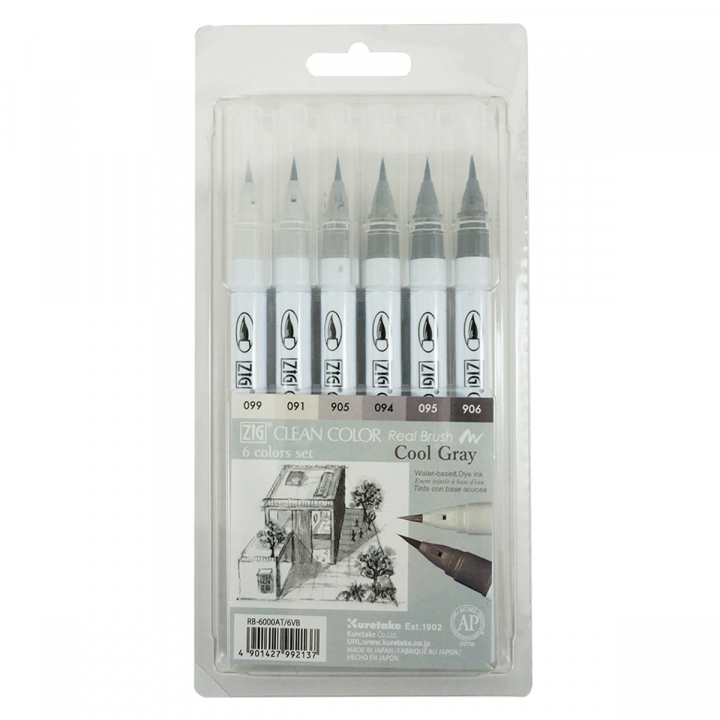 Clean Color Real Brush 6-pack Cold gray in the group Pens / Artist Pens / Watercolour Pencils at Pen Store (126934)