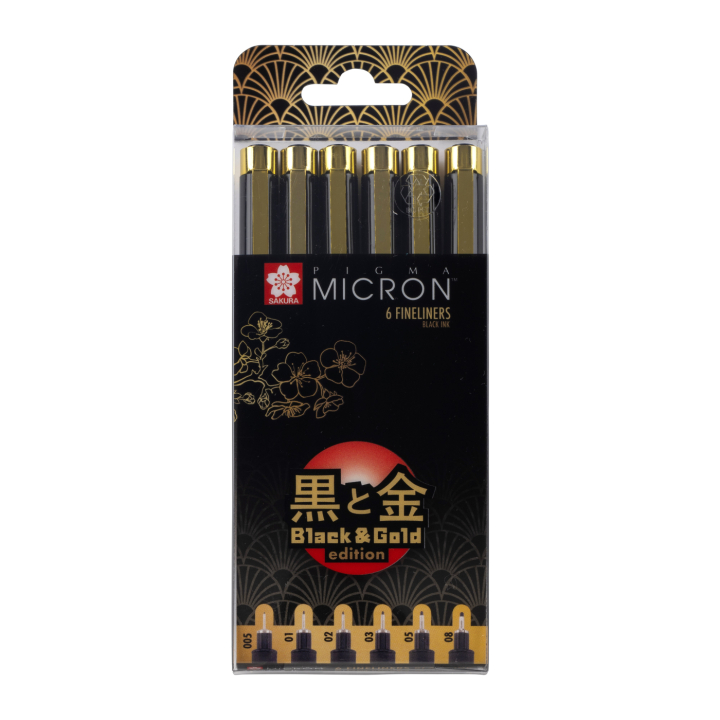 Pigma Micron Black & Gold Edition Fineliner 6-set in the group Pens / Writing / Fineliners at Pen Store (129230)