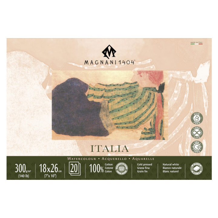 Watercolour Pad Italia 100% Cotton 300g Fine Grain 18x26cm 20 Sheets in the group Paper & Pads / Artist Pads & Paper / Watercolor Pads at Pen Store (129661)