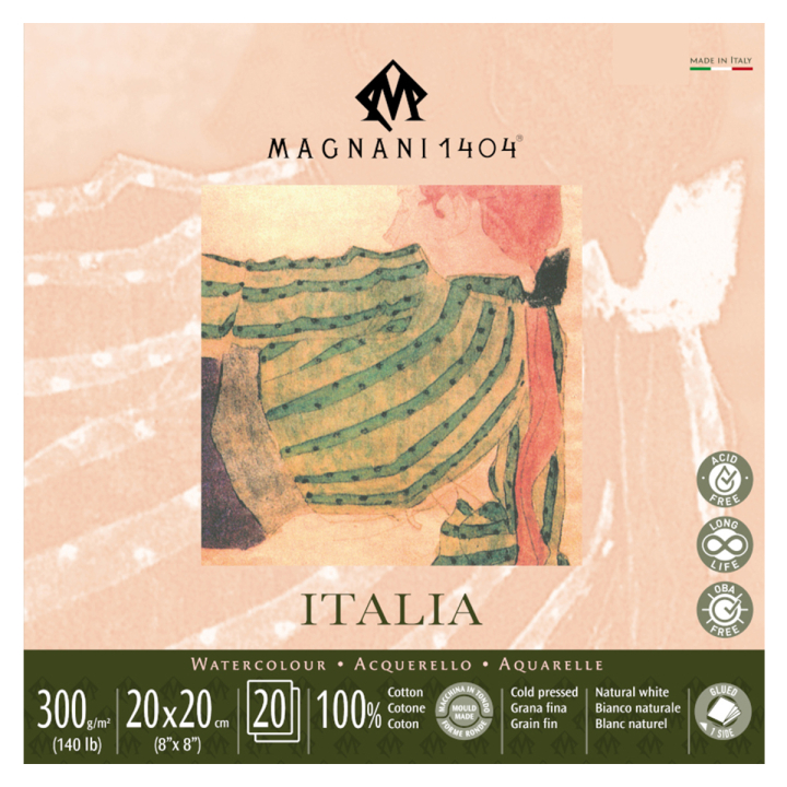 Watercolour Pad Italia 100% Cotton 300g Fine Grain 20x20cm 20 Sheets in the group Paper & Pads / Artist Pads & Paper / Watercolor Pads at Pen Store (129662)