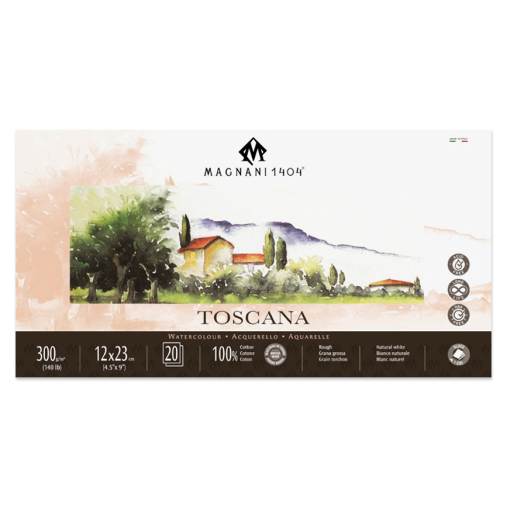 Watercolour Pad Toscana 100% Cotton 300g Rough 12x23cm 20 Sheets in the group Paper & Pads / Artist Pads & Paper / Watercolor Pads at Pen Store (129669)