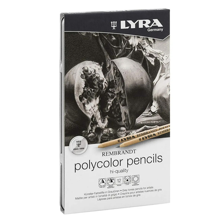 Rembrandt Polycolor Grayscale Set of 12 in the group Pens / Artist Pens / Colored Pencils at Pen Store (129958)