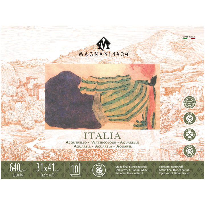 Watercolour Pad Italia 100% Cotton 640g Fine Grain 31x41cm 10 Sheets in the group Paper & Pads / Artist Pads & Paper / Watercolor Pads at Pen Store (130705)