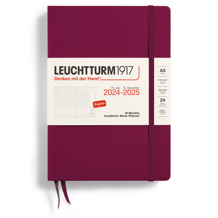 Planner 18M Academic Week Planner Hard Cover A5 Port Red in the group Paper & Pads / Planners / 18-Month Planners at Pen Store (132583)