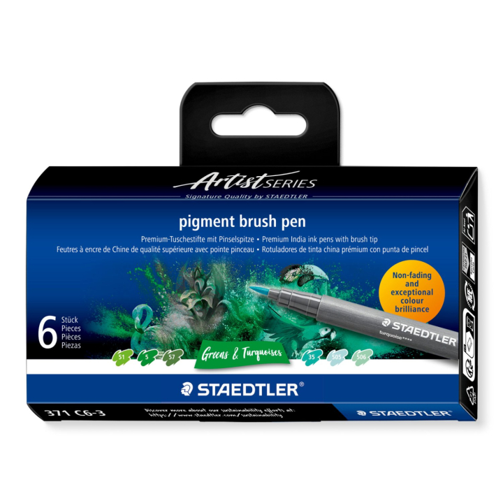 Pigment Arts Brush Pen set of 6 Green/Turquoise in the group Pens / Artist Pens / Brush Pens at Pen Store (137613)