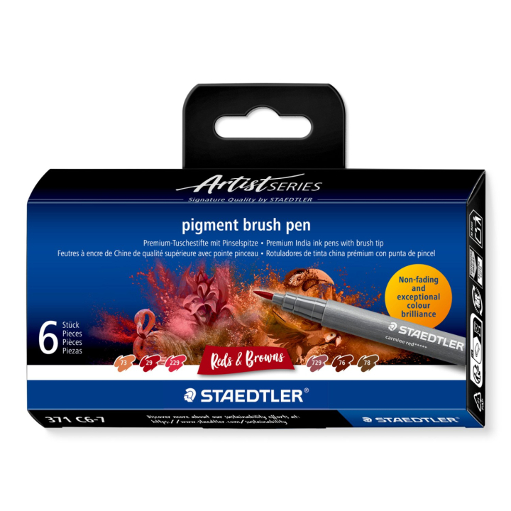 Pigment Arts Brush Pen set of 6 Red/Brown in the group Pens / Artist Pens / Brush Pens at Pen Store (137617)