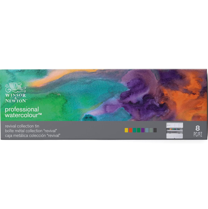 Professional Watercolour Revival Half Pan Set of 8 + 16 Empty Half Pans in the group Art Supplies / Artist colours / Watercolour Paint / Watercolour pans at Pen Store (137998)