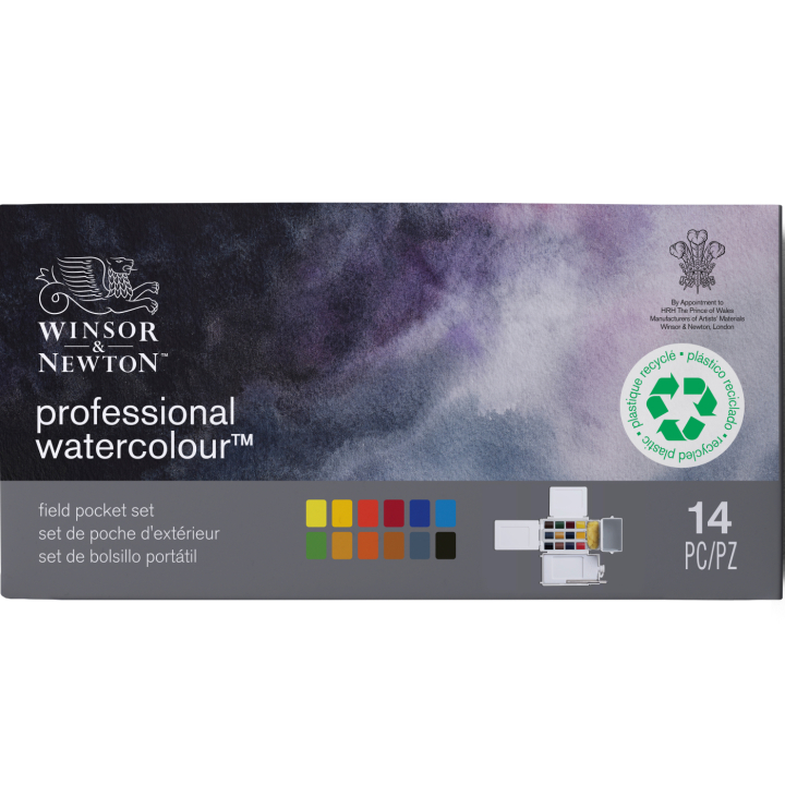 Professional Water Colour Half Pan Field Box 12-set in the group Art Supplies / Artist colours / Watercolour Paint / Watercolour pans at Pen Store (138038)