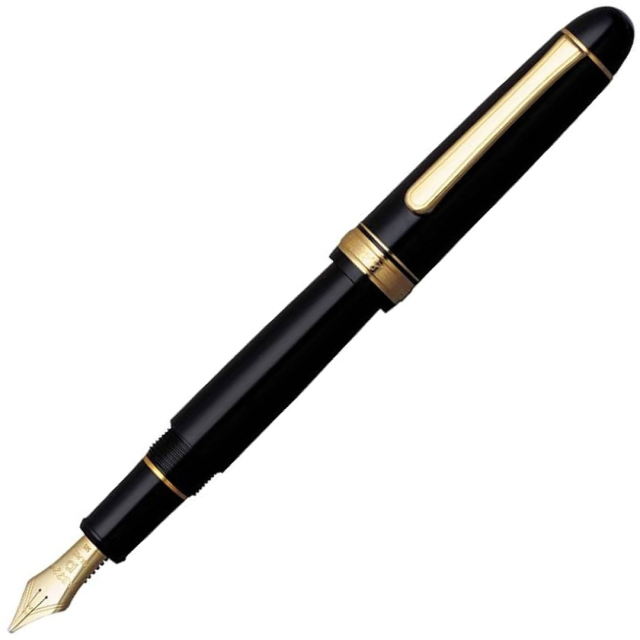 #3776 Century Fountain pen Black Gold Trim Music nib
