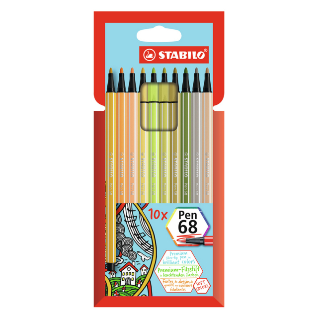 Premium Fibre-Tip Pen | STABILO Pen 68 brush | Colouring Felt Tip Pens  1-3mm | Full Range set of 19 Mixed Colours | Stationery, Calligraphy