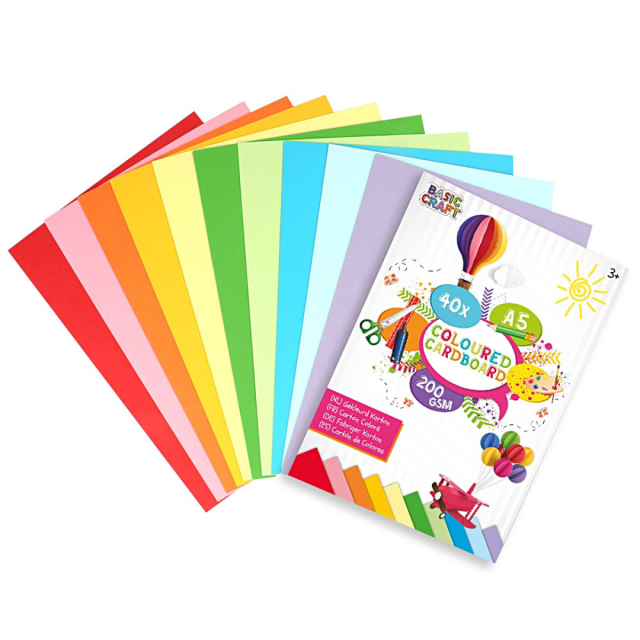 Coloured cardboard 200g A5 40 sheets