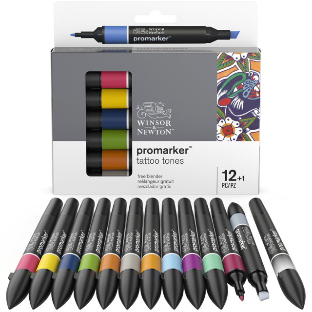 Promarker Set of 12 + Blender (Tattoo Tones)