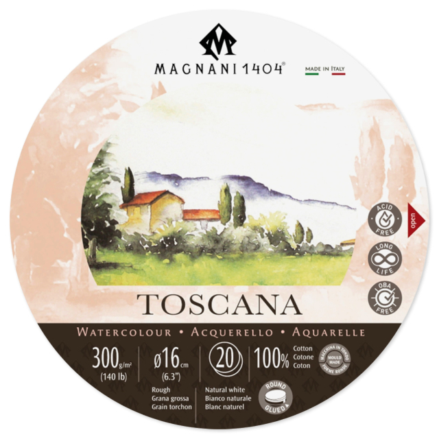 Watercolour Pad Round Toscana 100% Cotton 300g 16 cm 20 Sheets