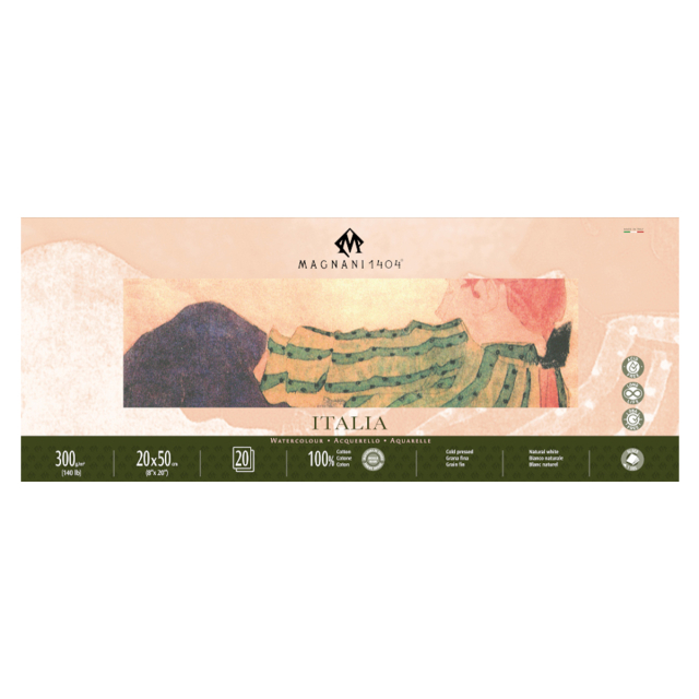 Watercolour Pad Italia 100% Cotton 300g Fine Grain 20x50cm 20 Sheets