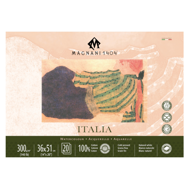Watercolour Pad Italia 100% Cotton 300g Fine Grain 36x51cm 20 Sheets
