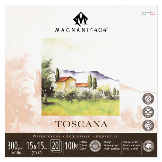 Watercolour Pad Toscana 100% Cotton 300g Rough 15x15cm 20 Sheets