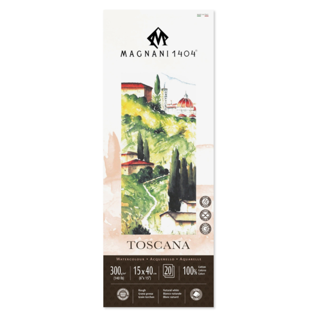 Watercolour Pad Toscana 100% Cotton 300g Rough 15x40cm 20 Sheets