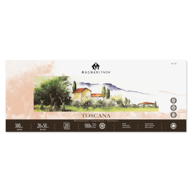 Watercolour Pad Toscana 100% Cotton 300g Rough 20x50cm 20 Sheets