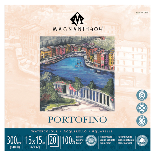 Watercolour Pad Portofino 100% Cotton 300g Satin 15x15cm 20 Sheets