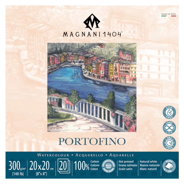 Watercolour Pad Portofino 100% Cotton 300g Satin 20x20cm 20 Sheets
