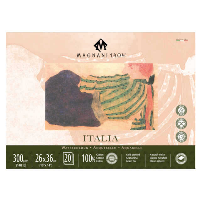 Watercolour Pad Italia 100% Cotton 300g 26x36cm 20 Sheets