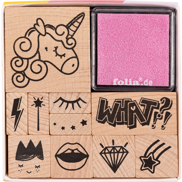 Wooden Stamps Unicorn 10-apck