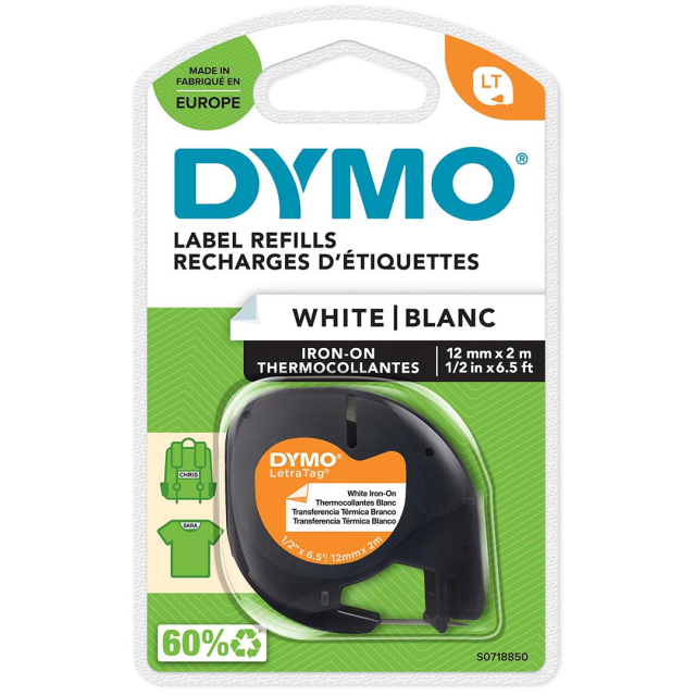 LetraTag Iron-on 12mm x 2m Black on White