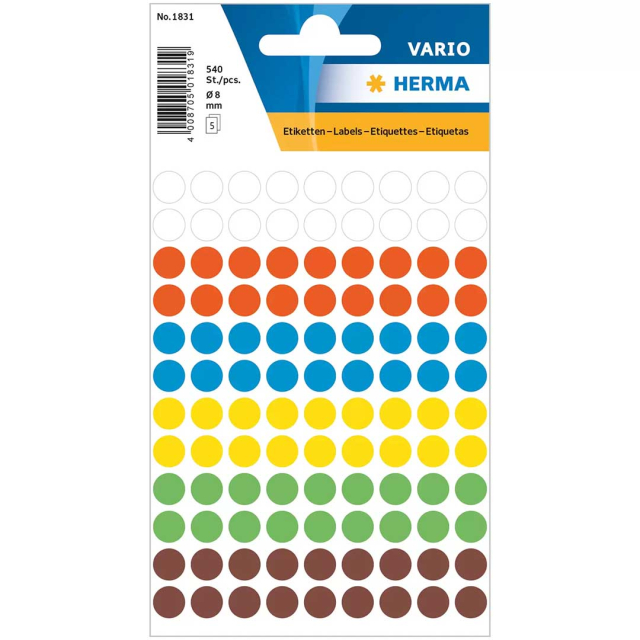 Multi-purpose labels Round Ø8mm 540 pcs Colourmix