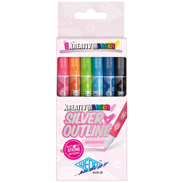 Creative Outline Markers Silver Pack of 6