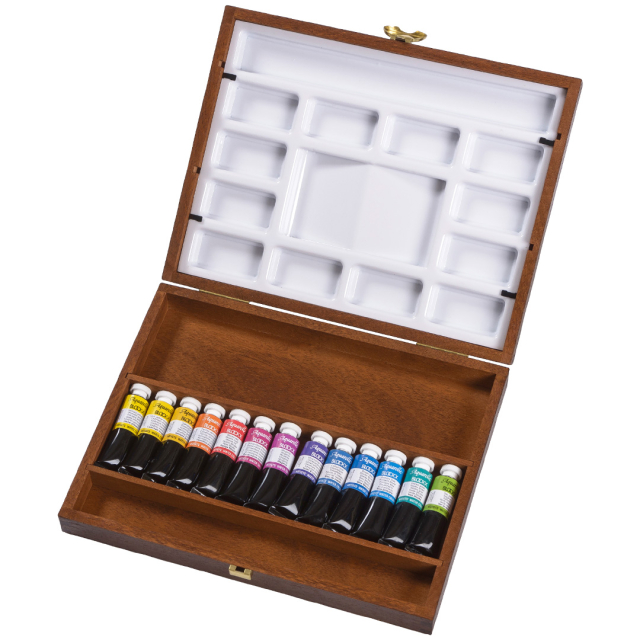 Watercolours 13x15 ml Wooden Box + 2 Palettes