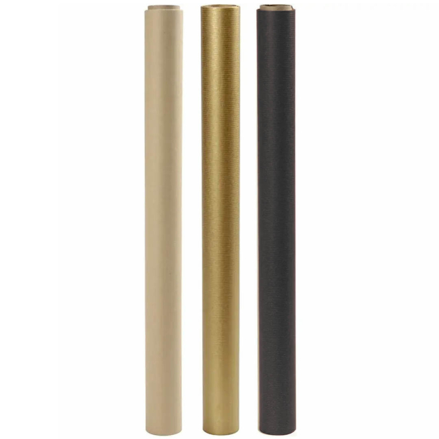 Gift wrap 3-pack 50cm x 5m Kraft/Gold/Black