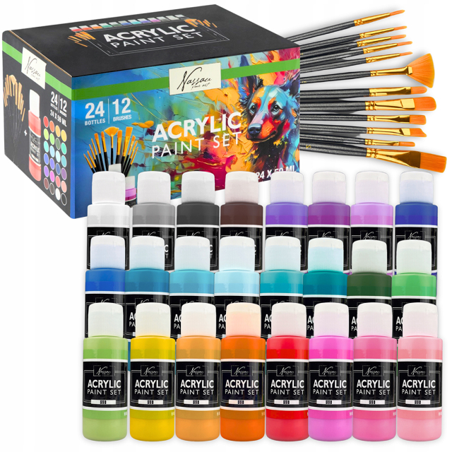Acrylic set 24 colours (59 ml) + 12 brushes