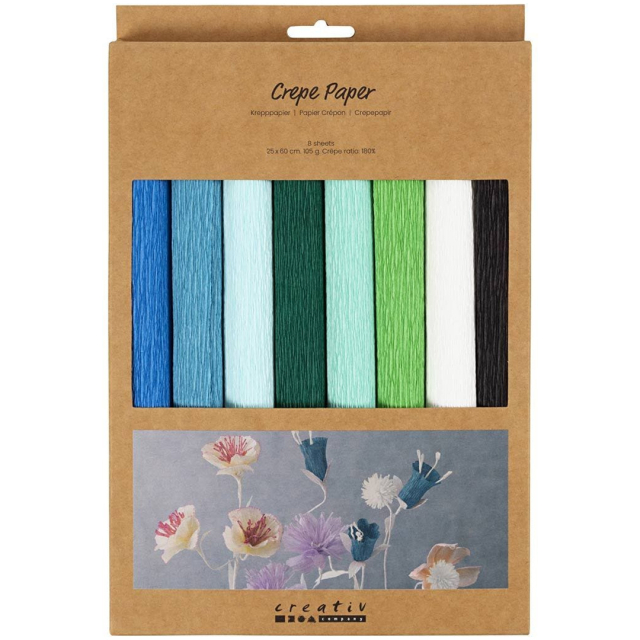 Crepe Paper Blue-green colour mix 8 sheets