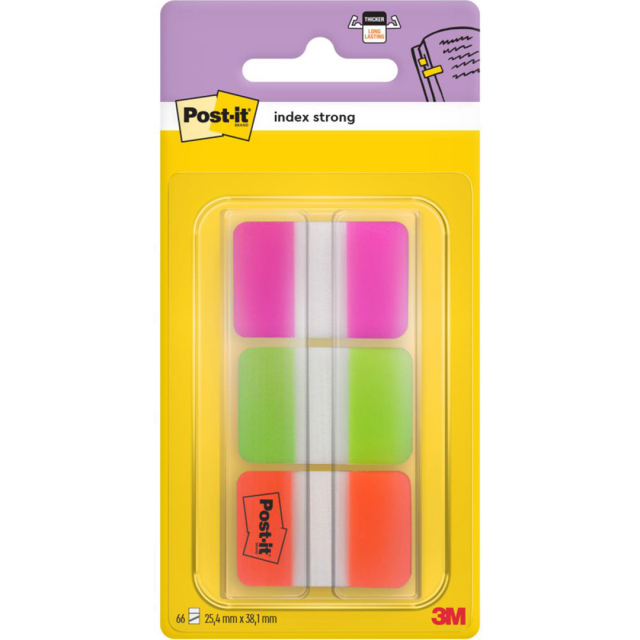 Post-it Index Tabs 25.4 x 38.1 mm Strong, 3 Colours Neon