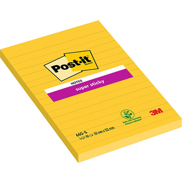 Post-It Super Sticky 102x152 Yellow lined