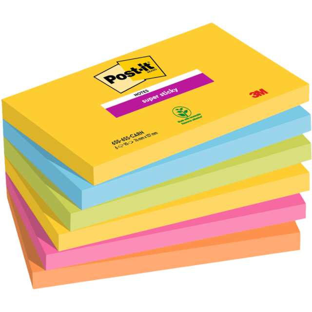 Post-it Super Sticky 76 x 127 Colour Mix Carnival 6-pack