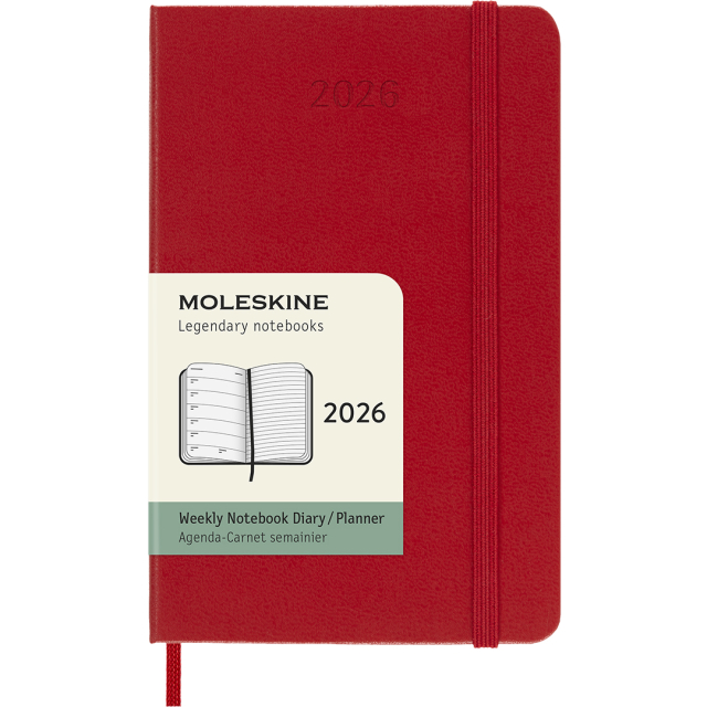Planner 12M Weekly Notebook 2026 Hardcover Pocket Red
