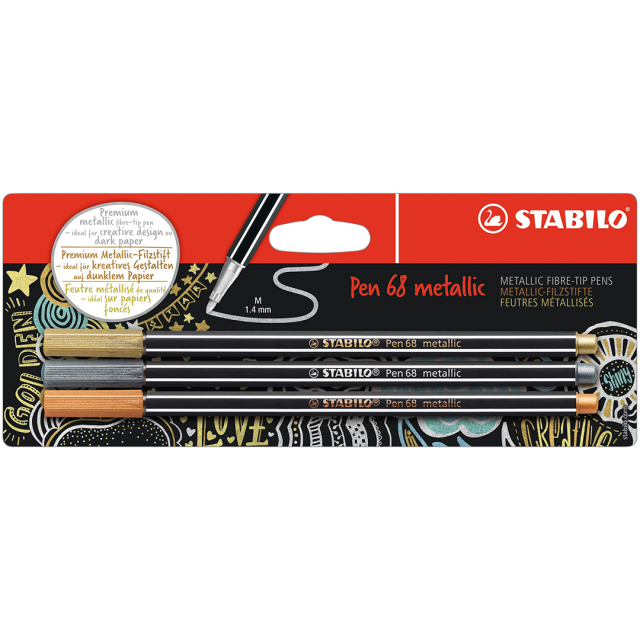 Pen 68 Metallic Fibre-tip Pen 3-pack