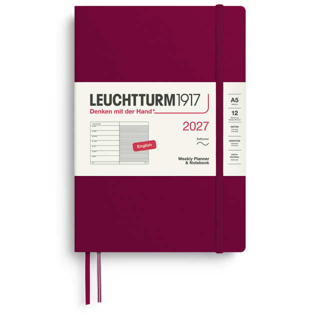 Planner Weekly Planner & Notebook 2027 A5 Soft Cover Port Red