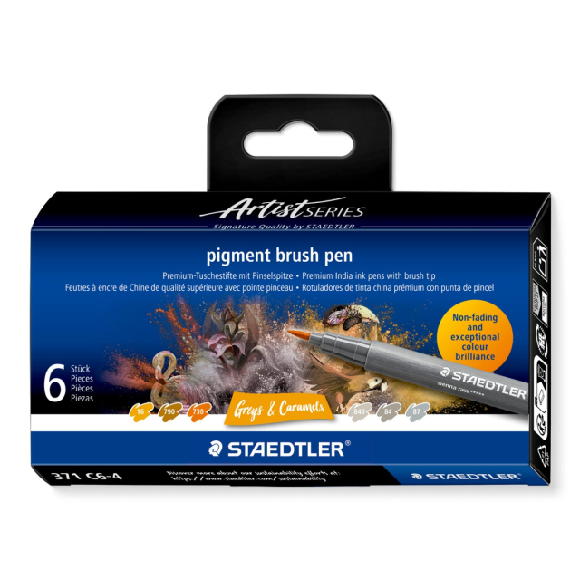 Pigment Arts Brush Pen set of 6 Grey/Caramel