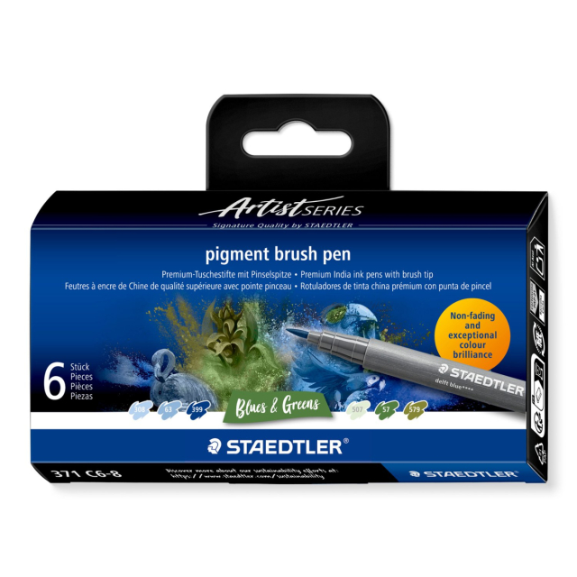 Pigment Arts Brush Pen set of 6 Blue/Green