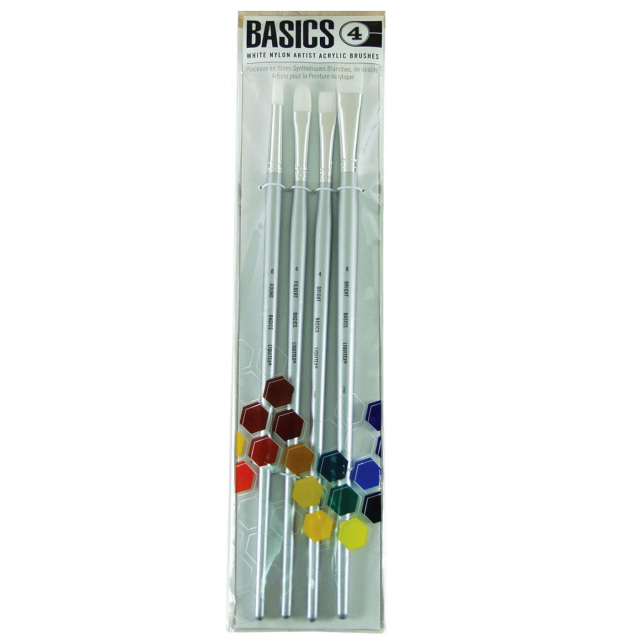 Synthetic Acrylic Brushes Long Handle 4-pack